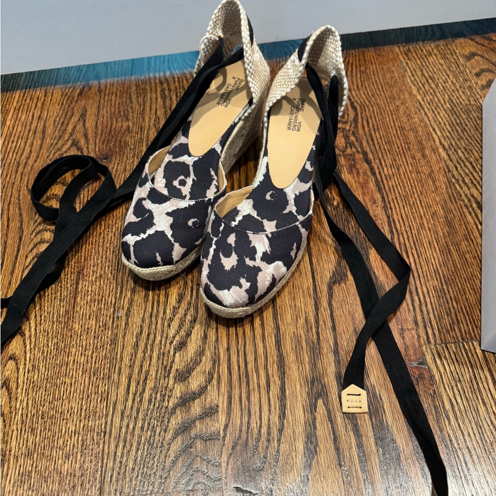 CASTANER X DVF Espadrille Wedge Ankle-Tie Sandal in Black Animal Print - Picture 5 of 8